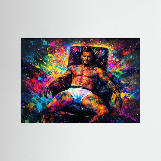 Buntes Tattoo‑Kunstposter | Ausdrucksstarke moderne Figur im Farbsplash‑Design