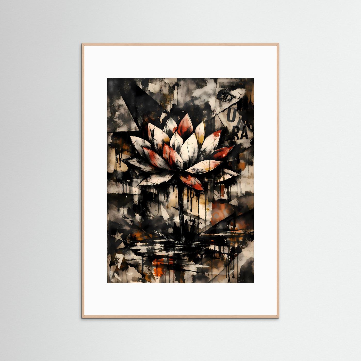 Die Kunst der Erleuchtung | Luxuriöses Lotusblüten Poster in Terrakotta, Creme & Schwarz | Abstraktes Kunstposter Hochformat
