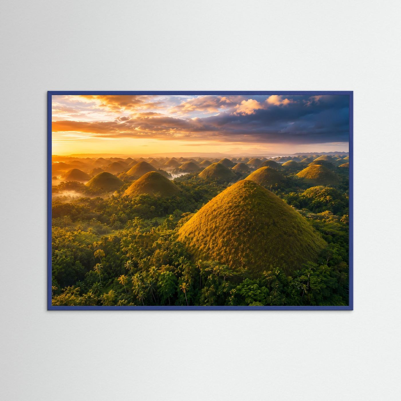 Mystische Chocolate Hills im Sonnenaufgang | Tropische Hügellandschaft Poster Querformat