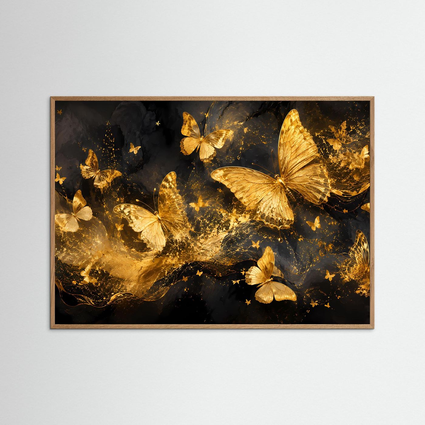 Goldene Schmetterlinge Poster | Luxuriöse Schwarz Gold Wandkunst | Elegantes Abstraktes Schmetterlingsbild | Modernes Wandbild | Premium Wall Art