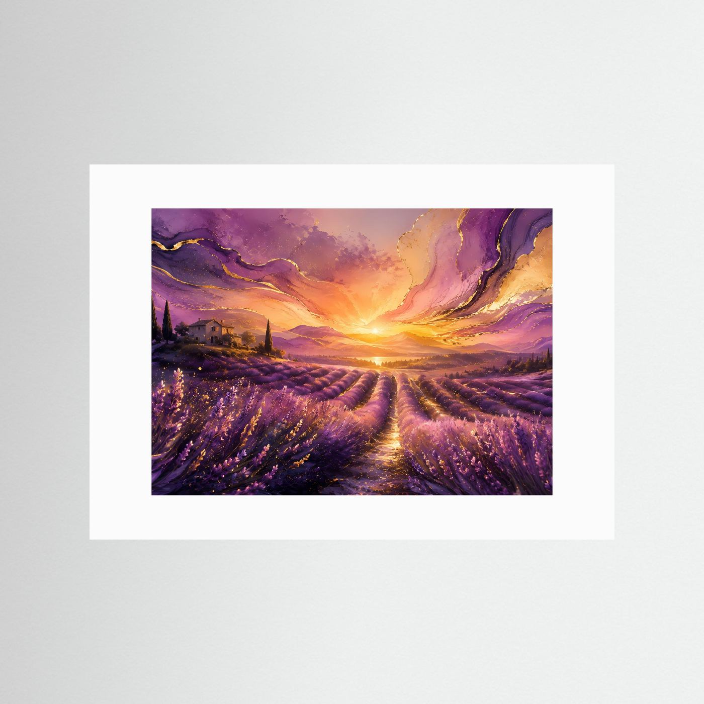 Lavendelfeld im goldenen Sonnenuntergang | Abstrakte Provence Wandkunst