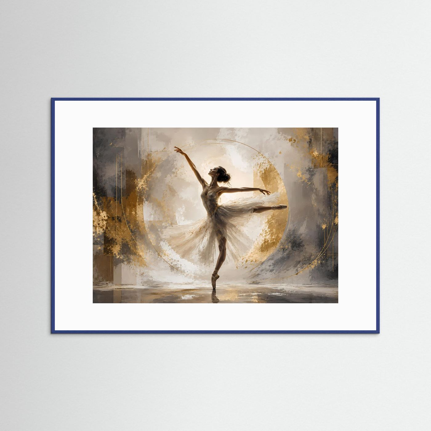 Elegante Ballerina im Goldrausch | Modernes Tänzerin & abstrakte Kunst Poster Querformat