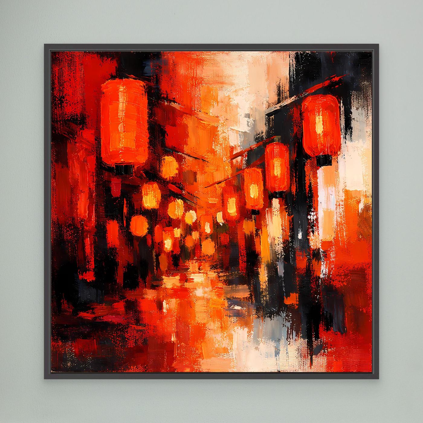 Leinwand Traditionelle Rote Lampions in asiatischer Gasse | Fernöstliche Wandkunst auf echter Leinwand