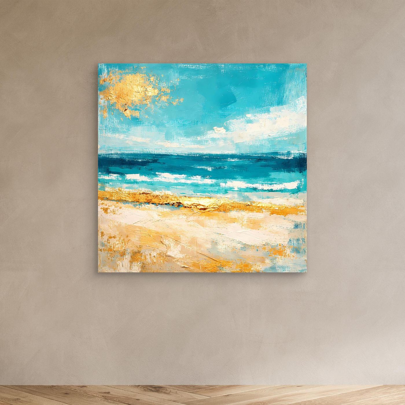 Leinwand Karibischer Traumstrand in Türkis | Abstraktes Meer Wandbild Gold