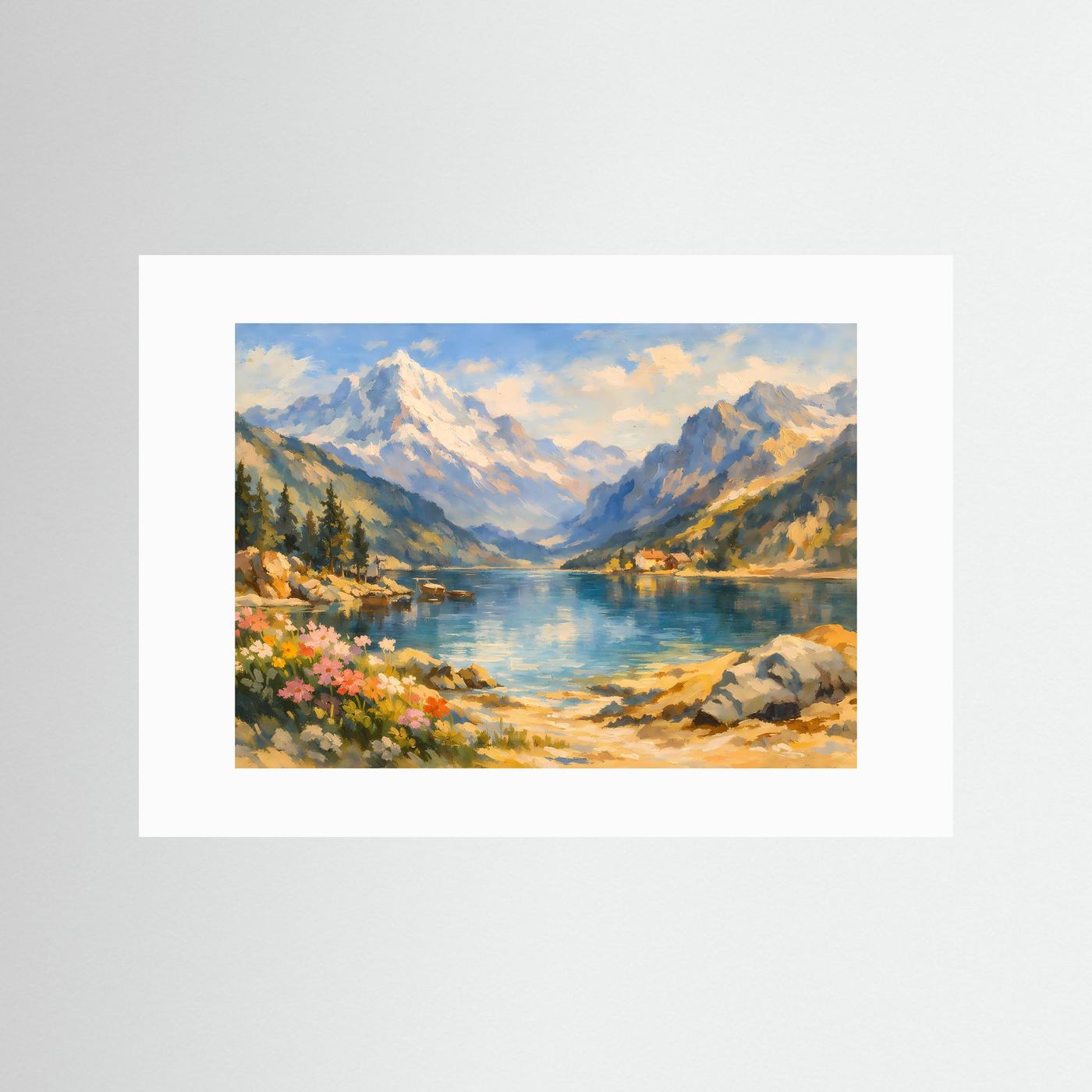 Malerischer Alpinsee im Ölgemälde-Stil | Panorama Berg & Natur Poster Querformat