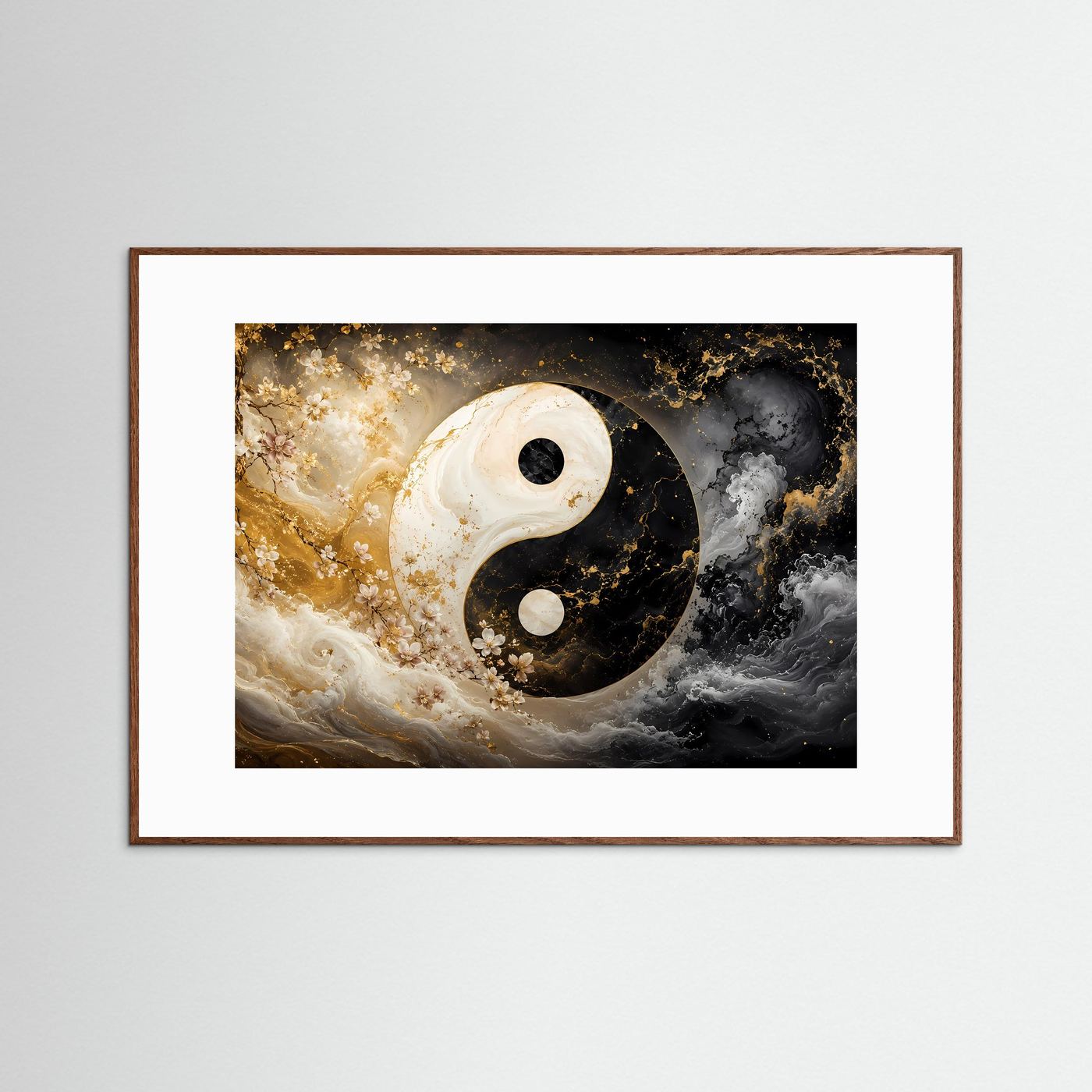 Yin Yang Poster Gold Schwarz | Spirituelle Wandkunst | Abstrakte Zen Kunst | Elegantes Feng Shui Wandbild