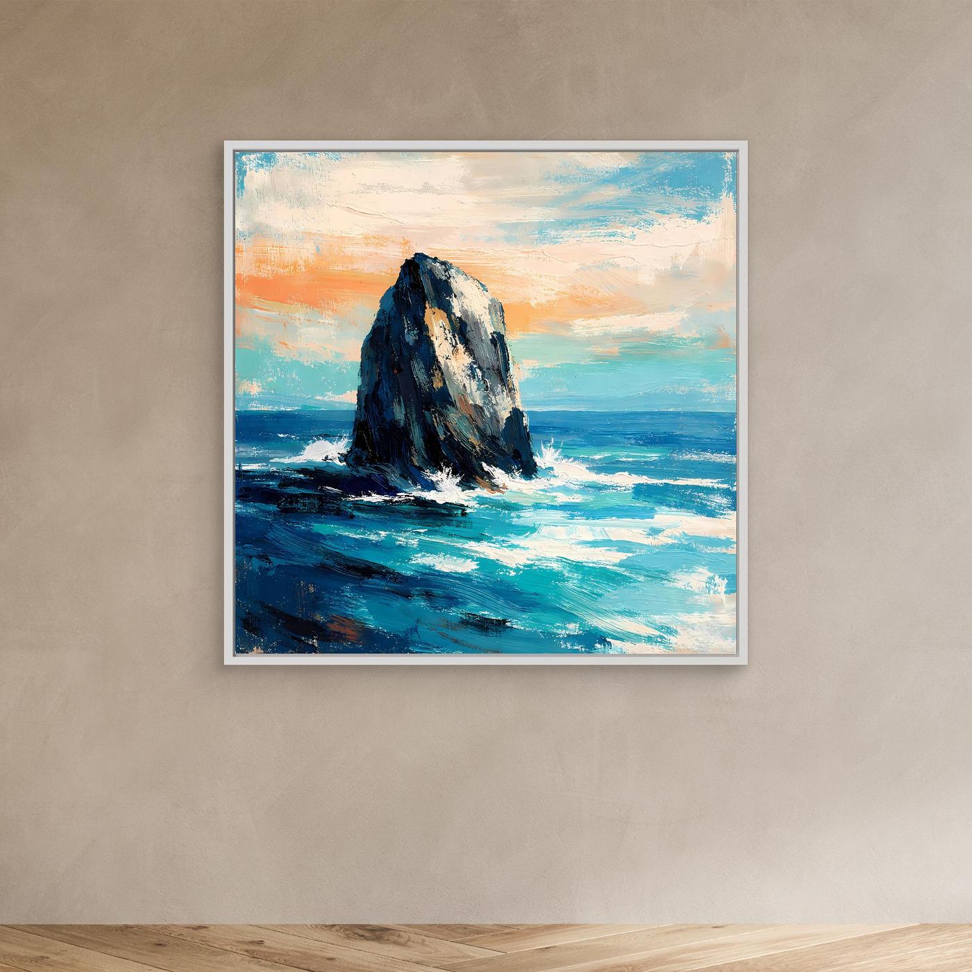 Leinwand Markanter Felsen in der Brandung | Abstraktes Ozean Wandbild