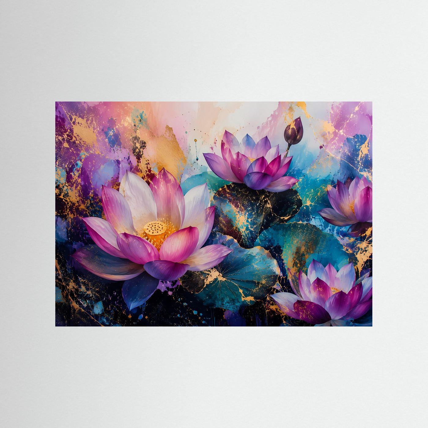 Elegante Lotosblüten in Pink & Gold | Moderne abstrakte Blumen Kunst Poster