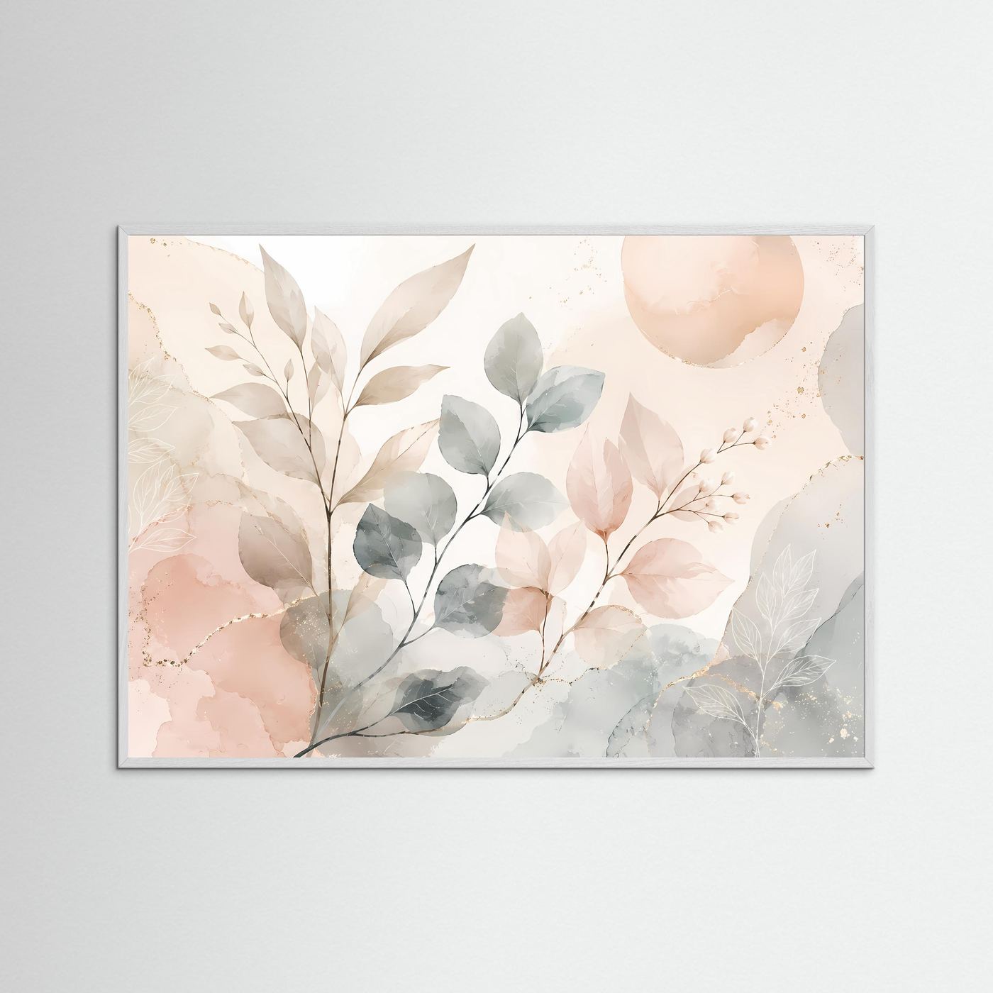 Botanische Aquarell Blätter Poster | Pastell Pflanzen Wandkunst | Minimalistische Botanical Art | Beige Salbeigrün Leinwand | Modernes Naturbild