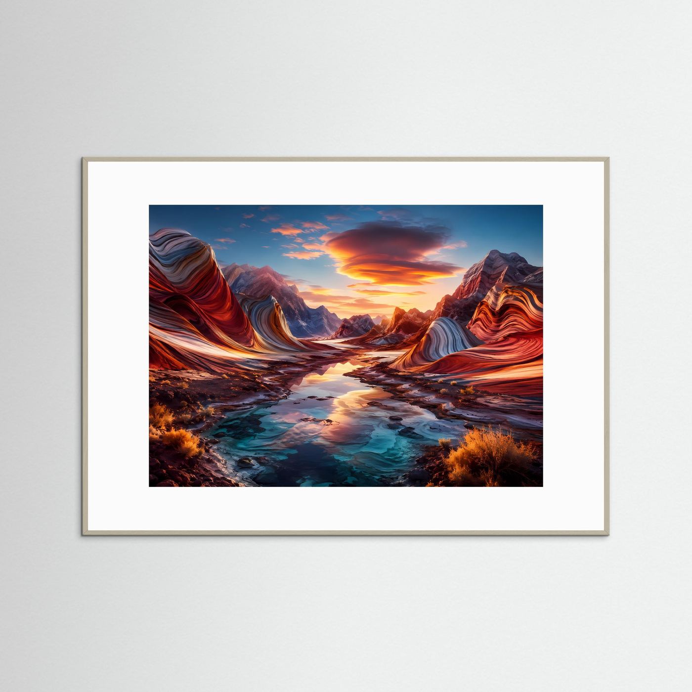 Abstrakte Canyon Landschaft Poster | Surreale Berglandschaft Wandbild | Farbenfrohe Natur Kunst | Modernes Panorama | Premium Leinwand Wall Art