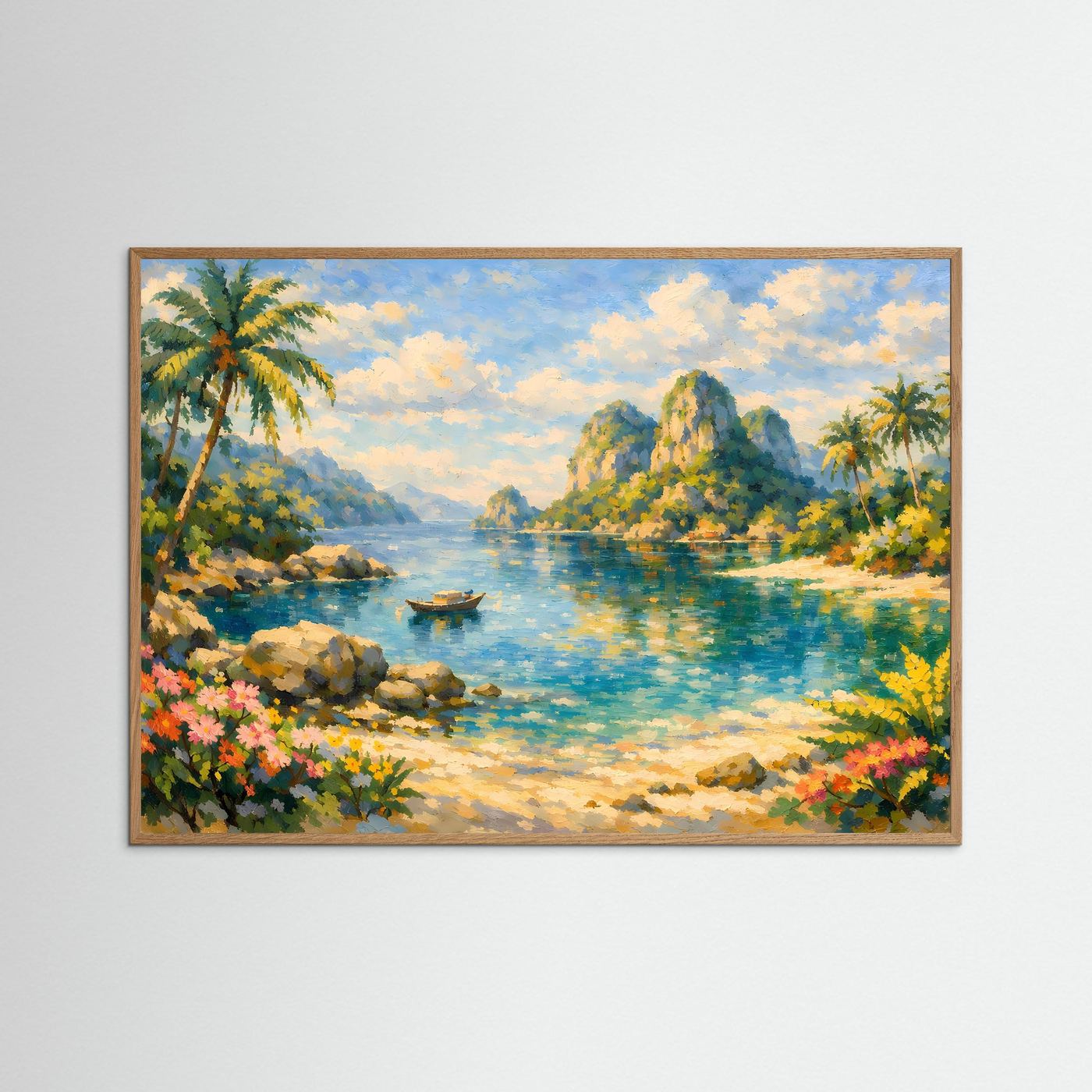 Tropische Paradies-Bucht | Ölmalerei Palmen & Strand Poster Querformat
