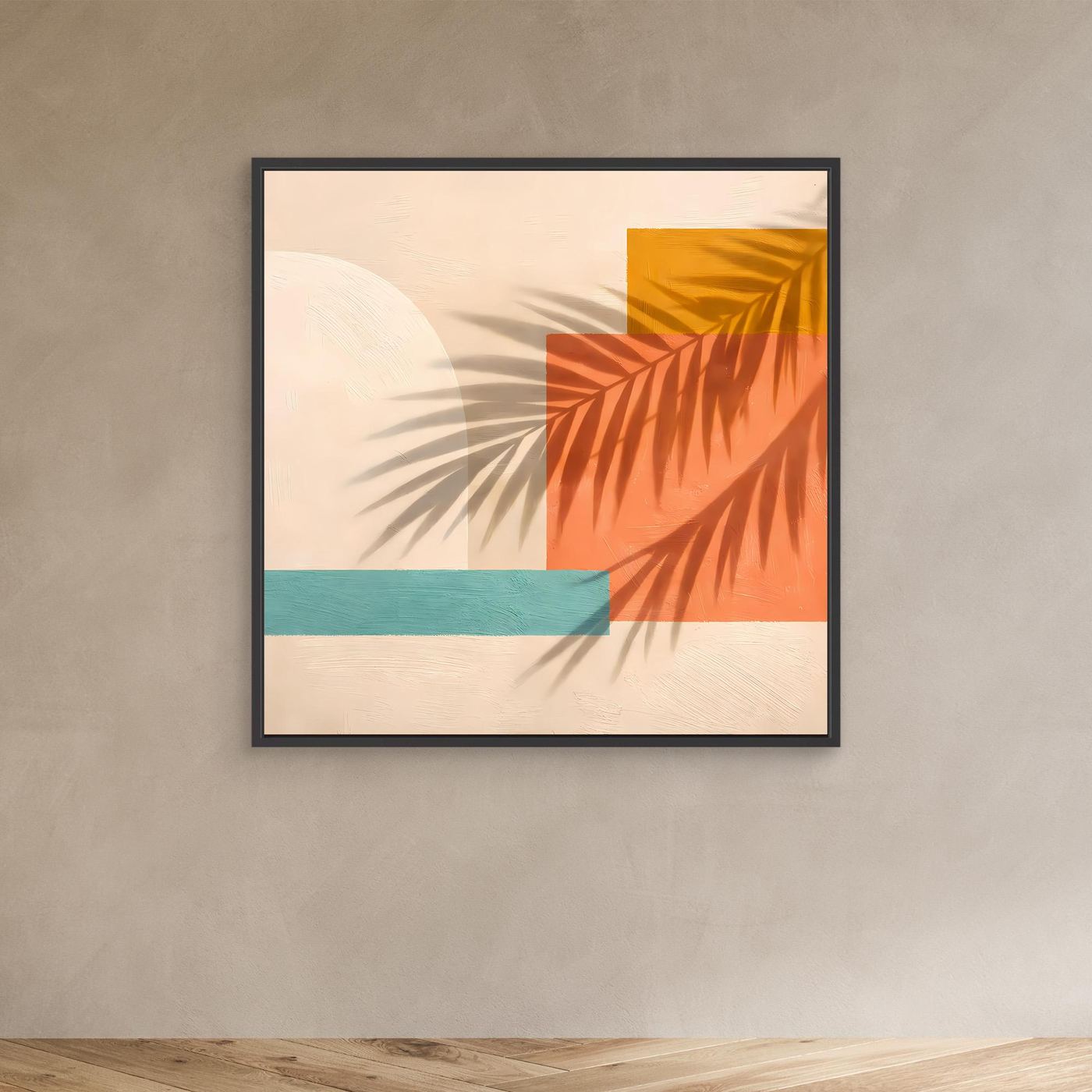 Leinwand Abstrakte Geometrie mit Palmenschatten | Modernes Boho Wandbild Terracotta