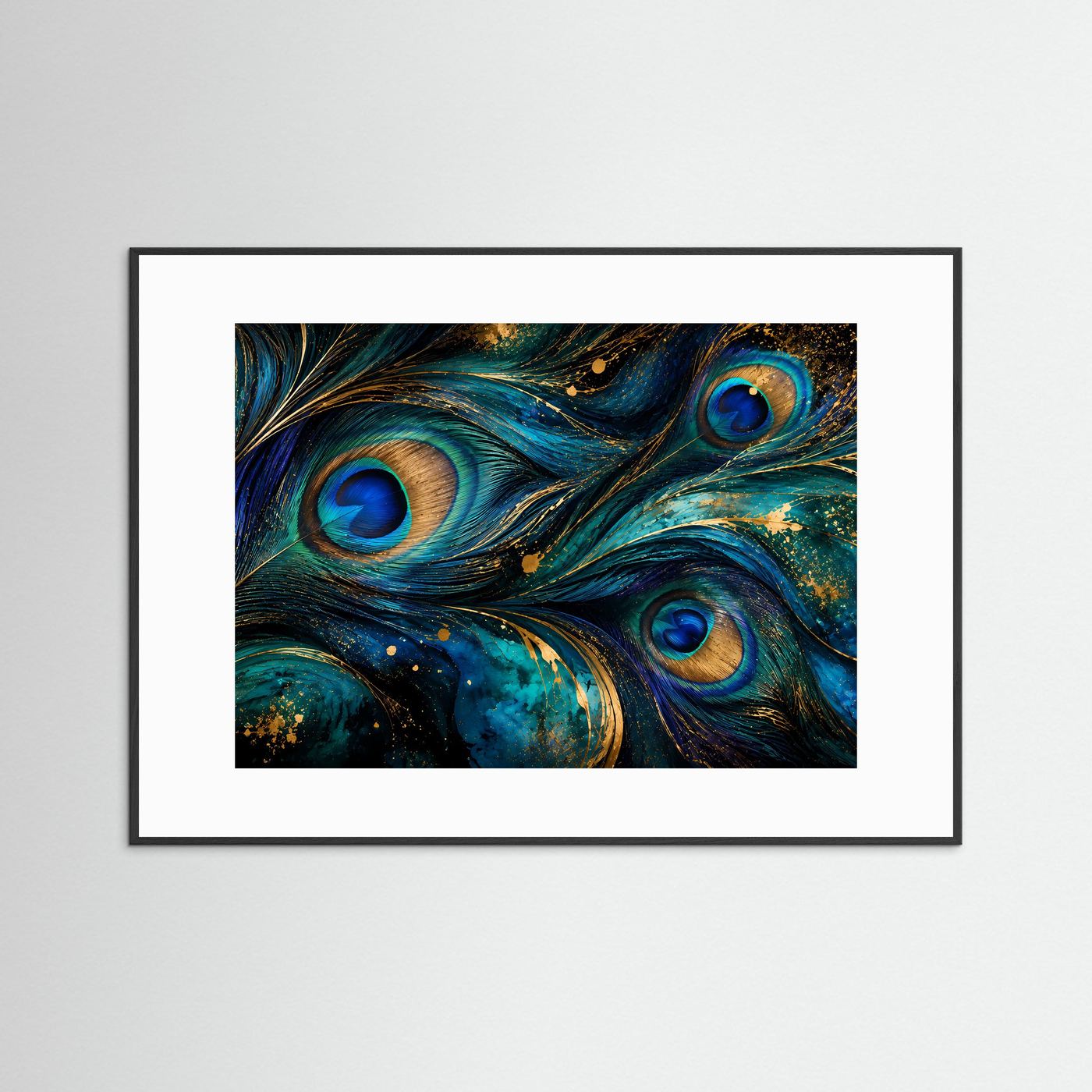 Pfauenfedern Poster | Luxuriöse Blau Gold Wandkunst | Elegantes Abstraktes Pfauenfeder Bild | Modernes Wandbild | Premium Wall Art