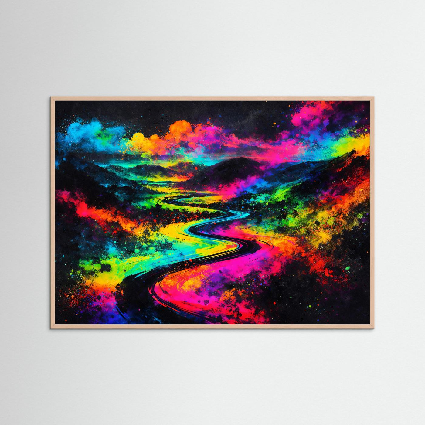 Farbenfrohe Flusslandschaft Expressionismus | Bunter Pfad & Abstrakt Natur Poster Querformat