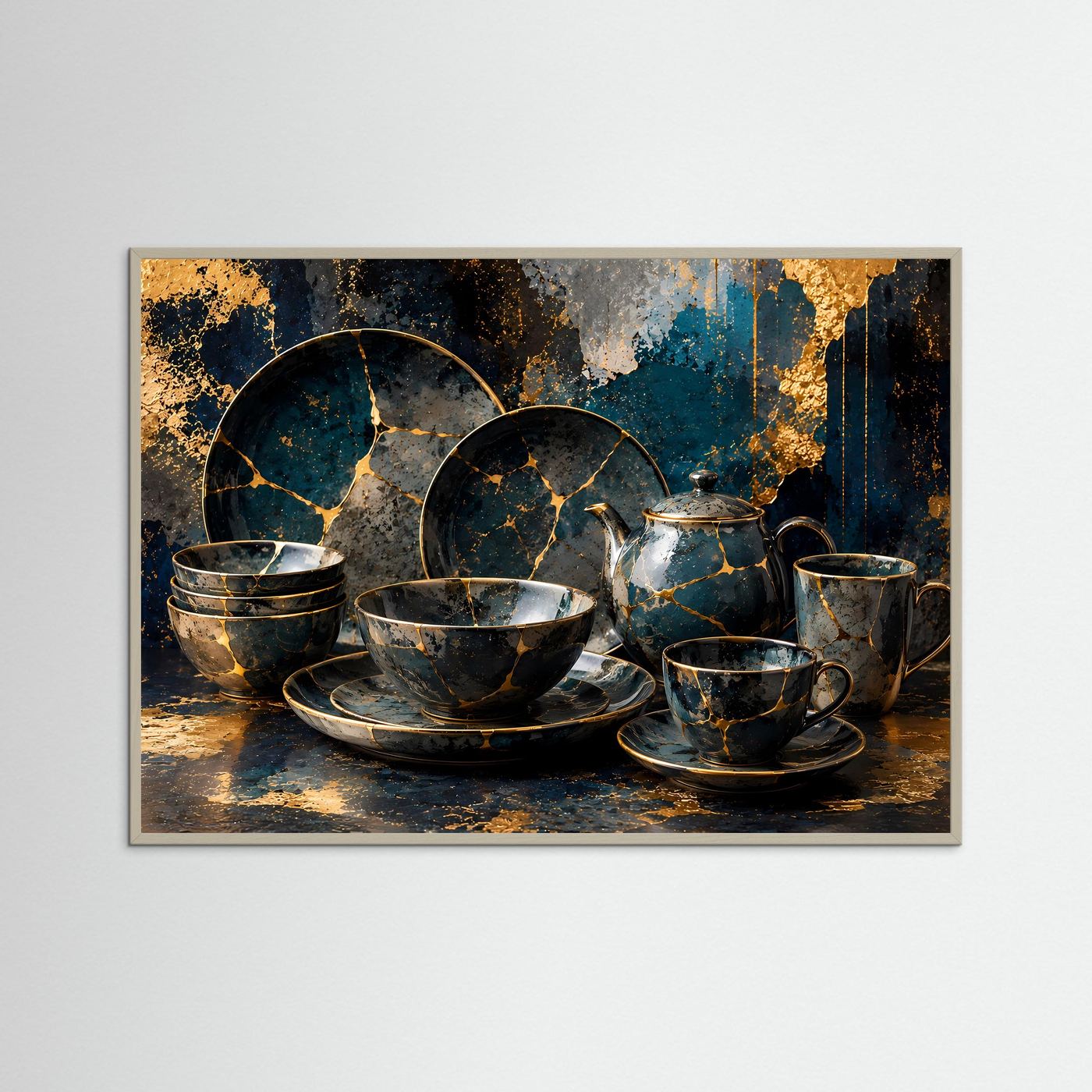 Kintsugi Ästhetik | Elegantes Geschirr & Marmor Poster mit Gold-Akzenten