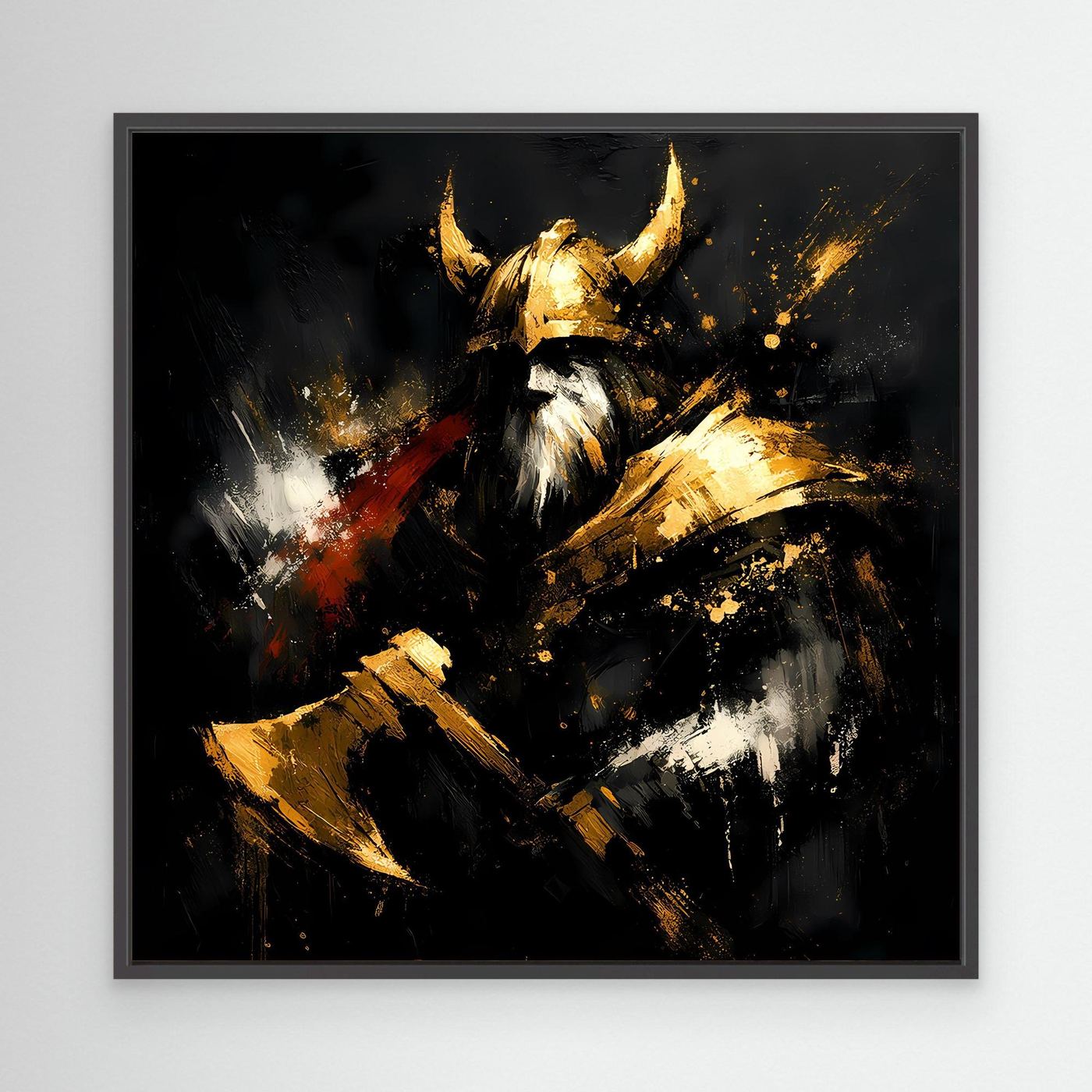 Leinwand Goldener Wikinger Krieger | Abstraktes Nordmann Wandbild Modern