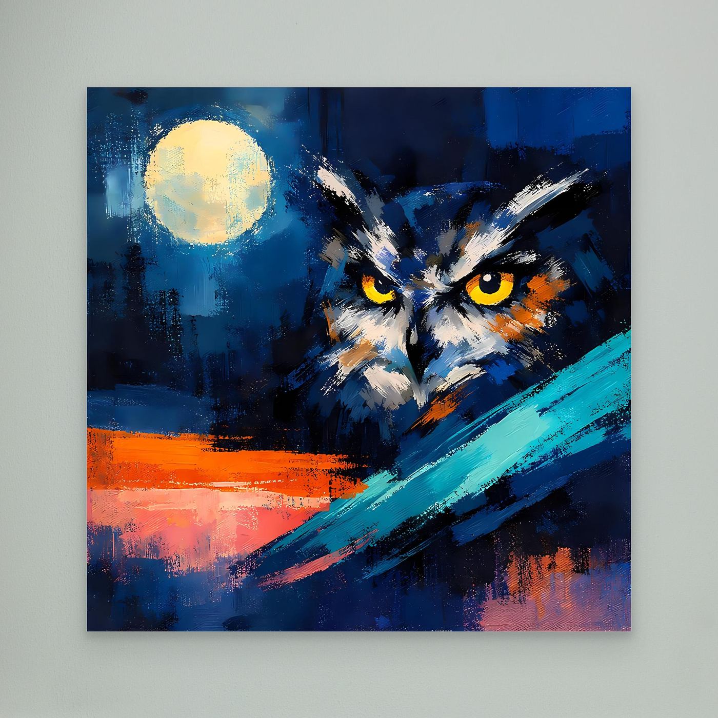Premium Leinwand Mystische Eule bei Vollmond | Abstraktes Kunst Poster Modernes Nacht Wandbild