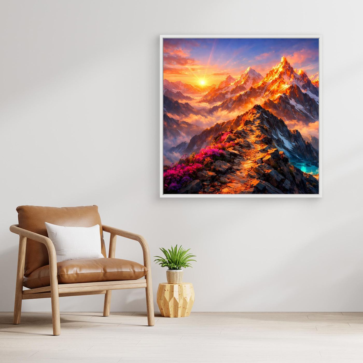 Leinwandbild Sonnenuntergang im Hochgebirge | Majestätisches Wandbild auf echtem Holzkeilrahmen