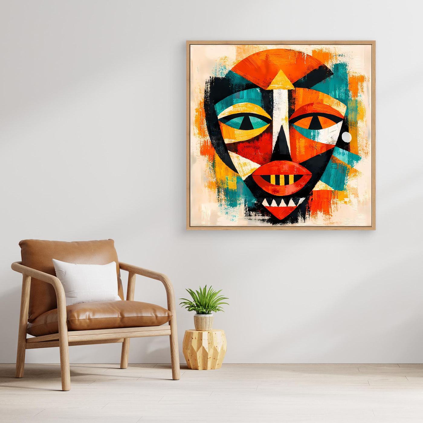 Leinwand Abstrakte Afrikanische Maske | Kubistisches Modern Art Wandbild