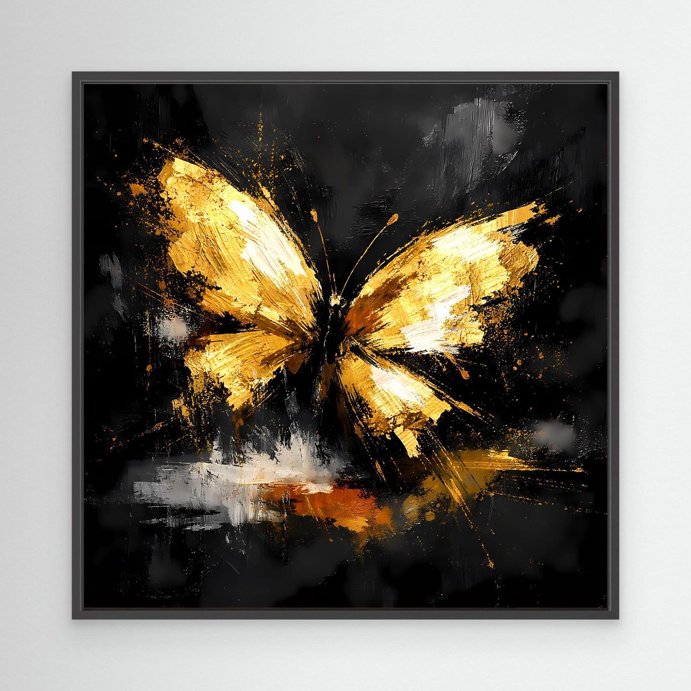 Leinwand Goldener Schmetterling Abstrakt | Modernes Insekten Wandbild Schwarz Gold