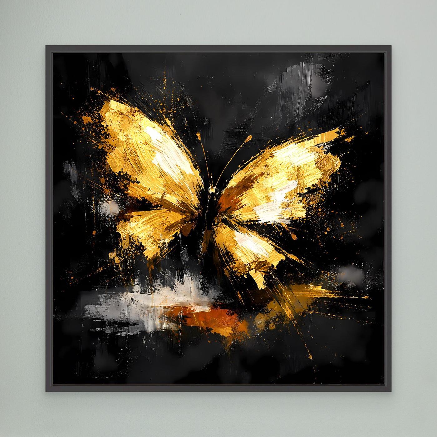 Leinwand Goldener Schmetterling Abstrakt | Modernes Insekten Wandbild Schwarz Gold