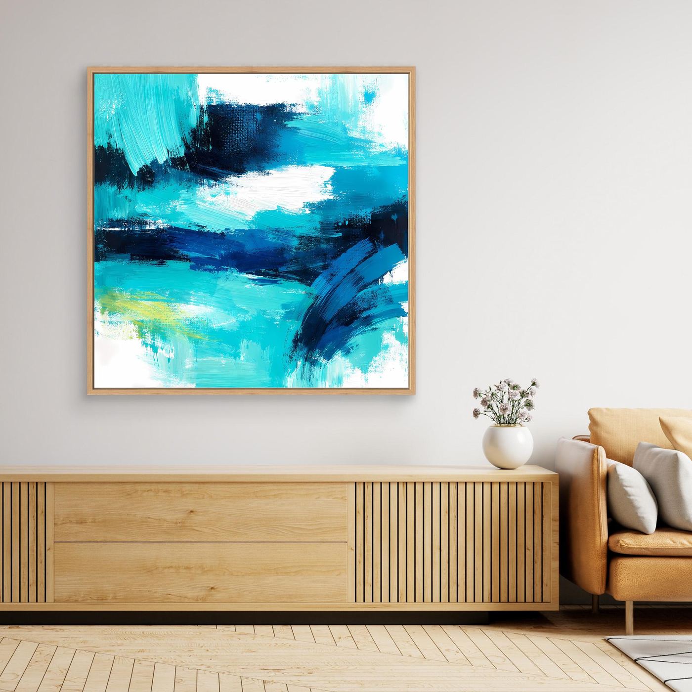 Premium Leinwand Modernes Abstraktes Wandbild Ocean Blue | Maritimes Kunstwerk im Impasto-Stil