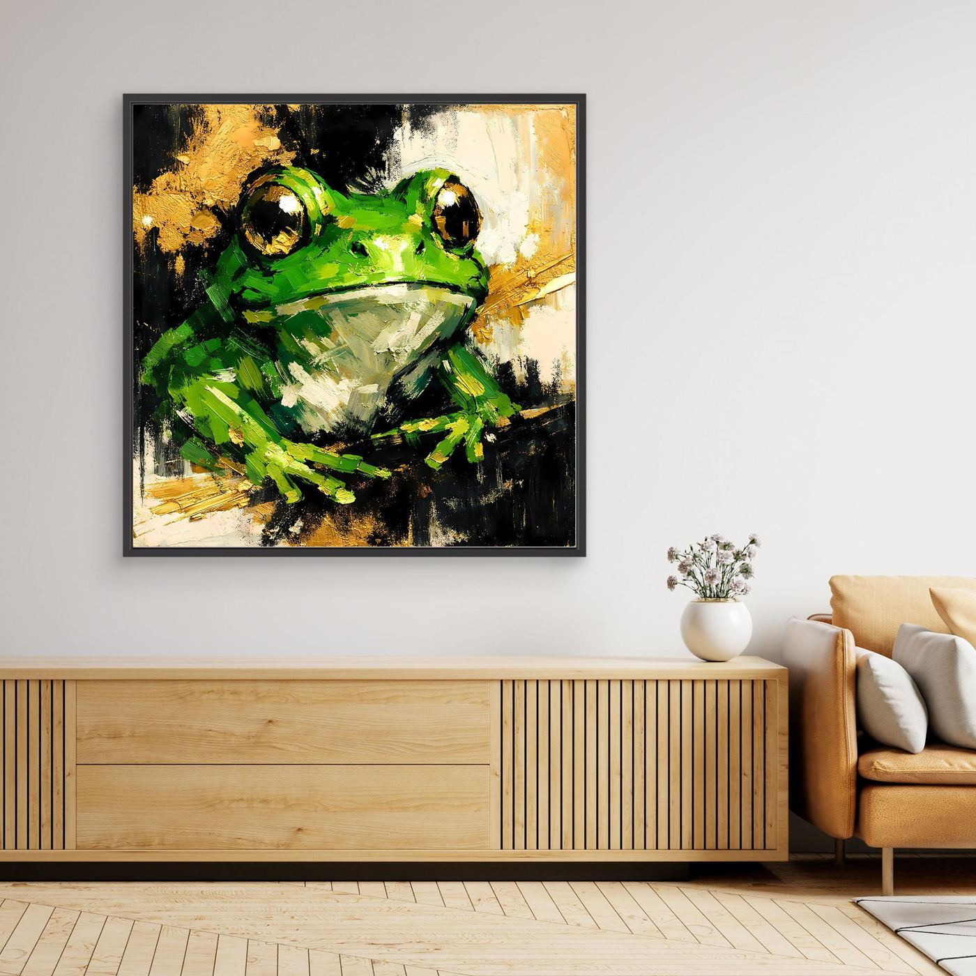 Leinwand Farbenfroher Grüner Frosch | Abstraktes Tier Wandbild