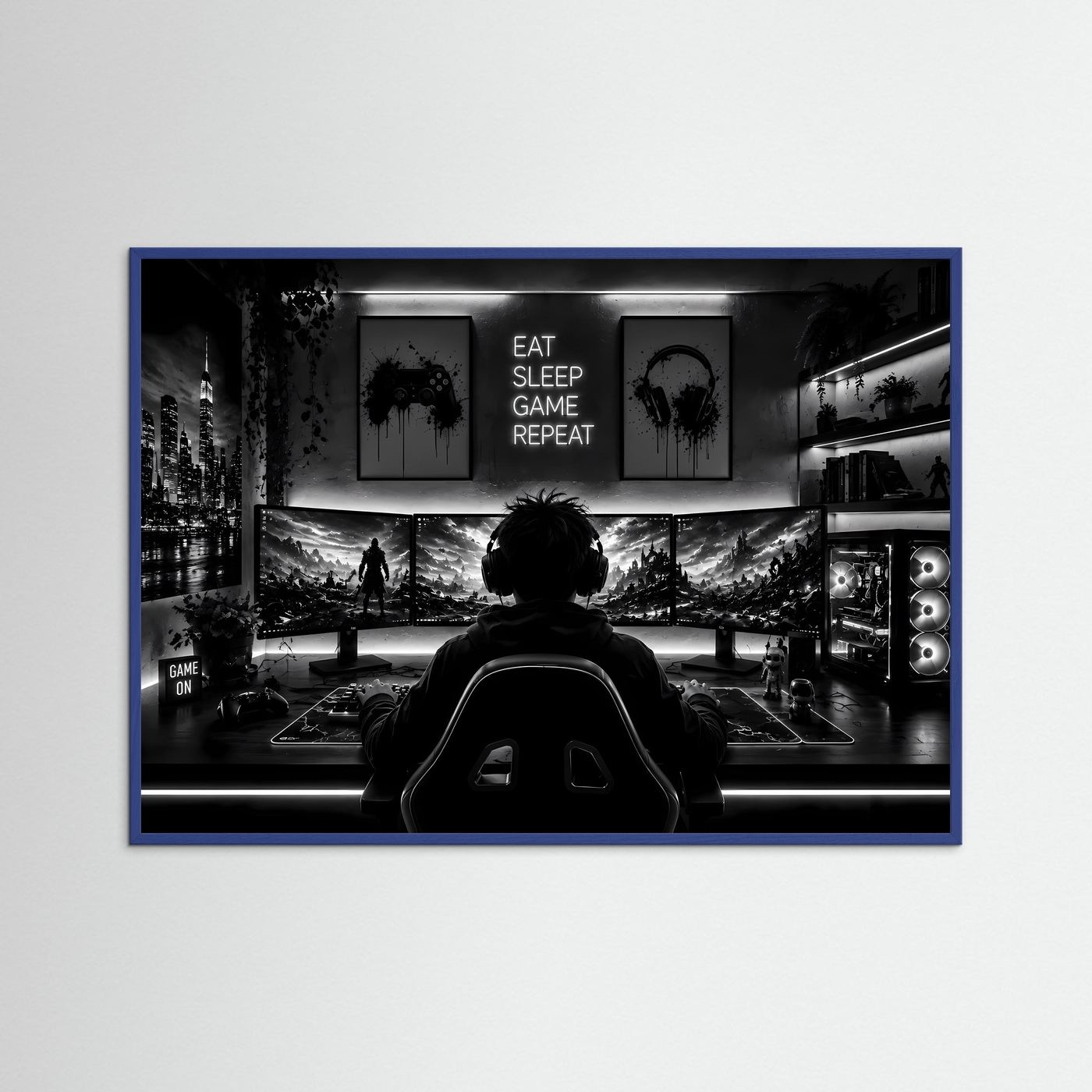Gaming Poster Schwarz Weiß | Gamer Setup Wandbild | Gaming Room Deko | PC Gaming Kunst | Monochromer Fine Art Print