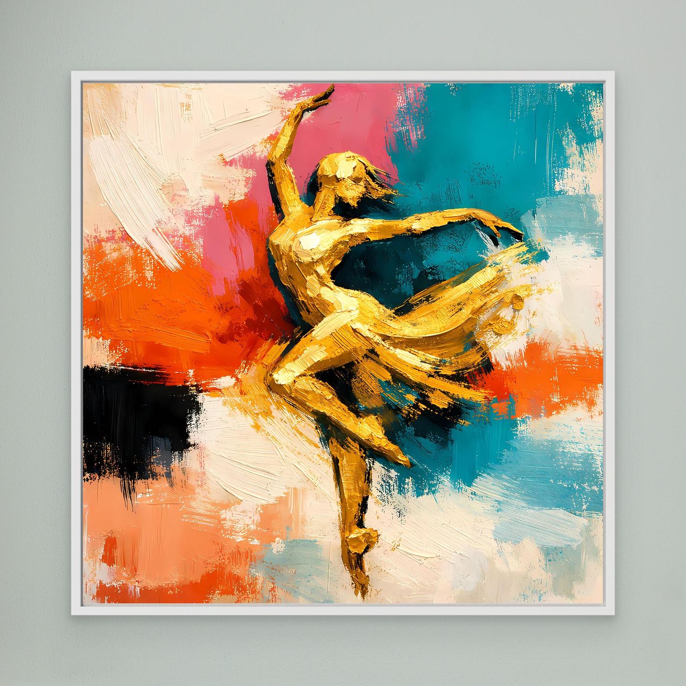 Leinwand Elegante Goldene Tänzerin im Flug | Abstraktes Ballett & Modern Art Wandbild