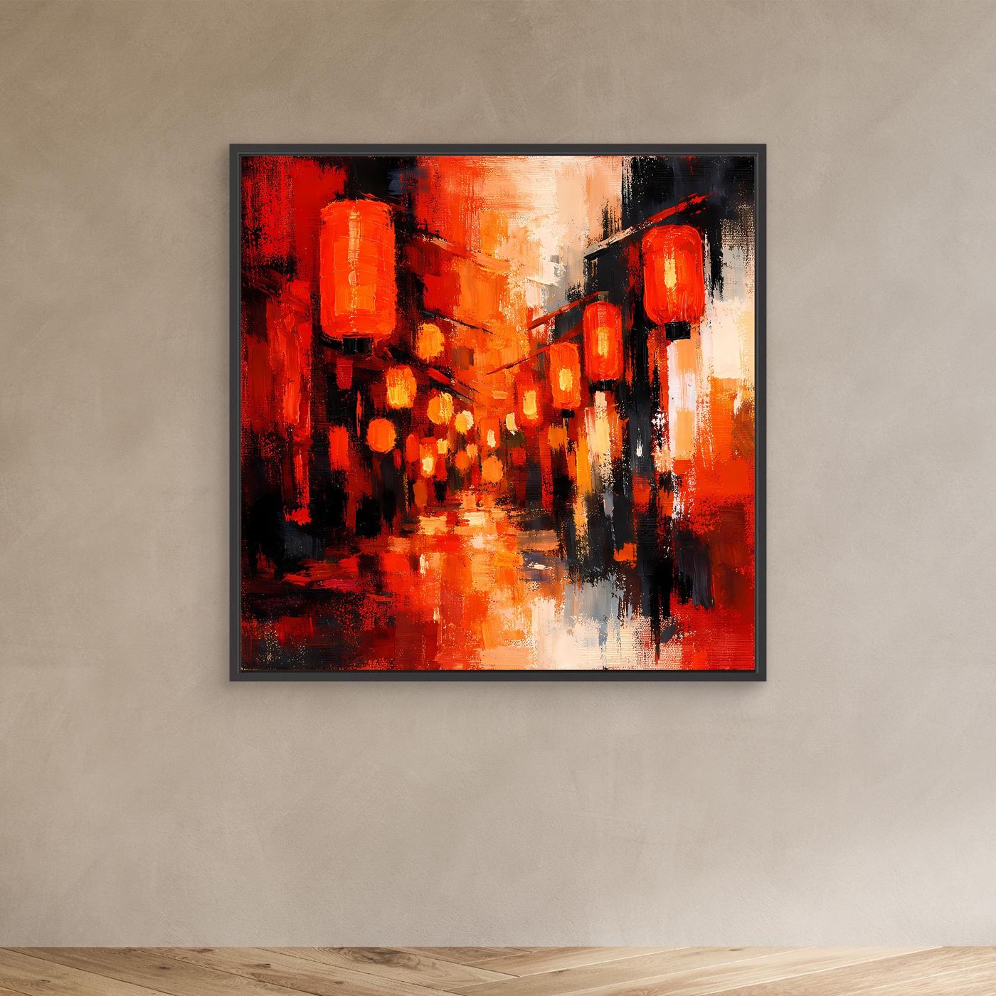 Leinwand Traditionelle Rote Lampions in asiatischer Gasse | Fernöstliche Wandkunst auf echter Leinwand