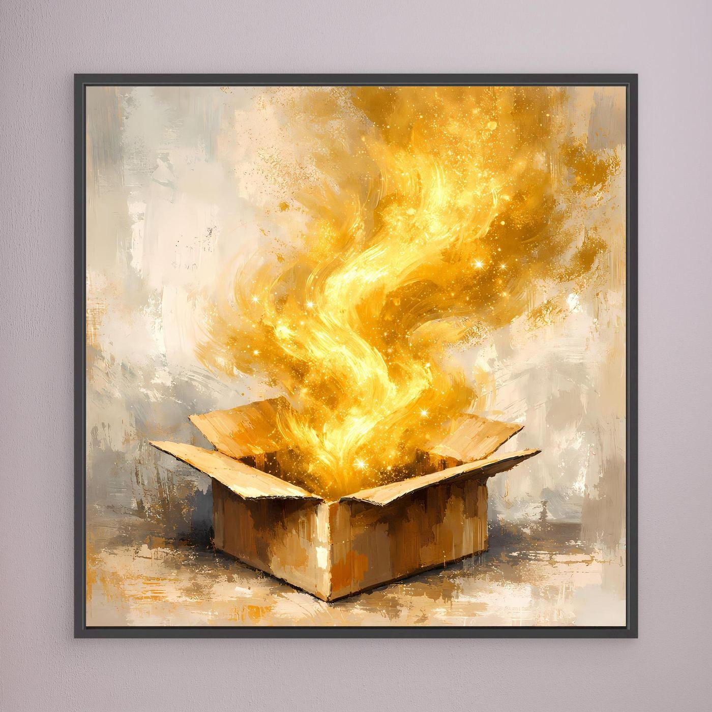 Premium Leinwand Magisches Leuchten aus der Box | Abstraktes Fantasy Wandbild Goldglorie