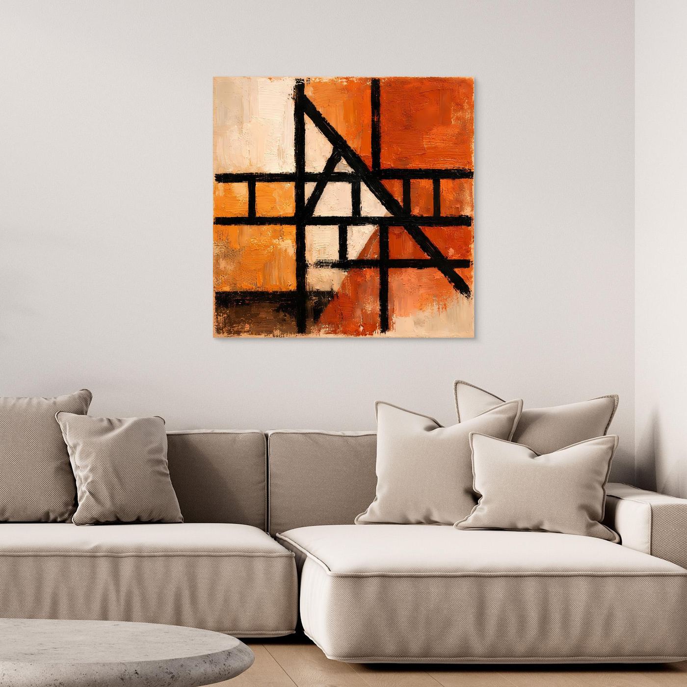 Leinwand Geometrische Linien auf Terrakotta | Abstraktes Modernes Wandbild