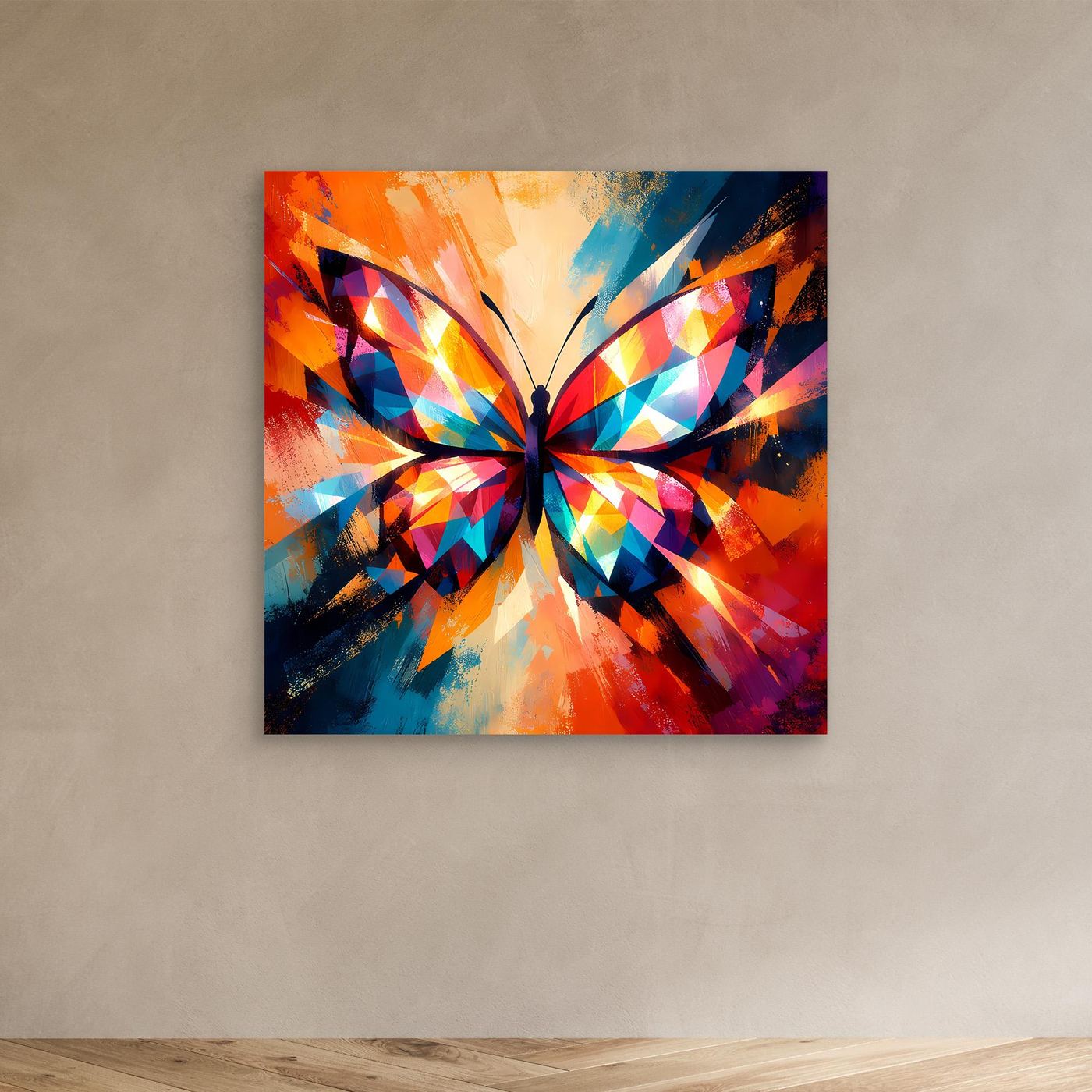 Leinwand-Wandbild: bunter Schmetterling mit geometrischen Formen, ohne Rahmen