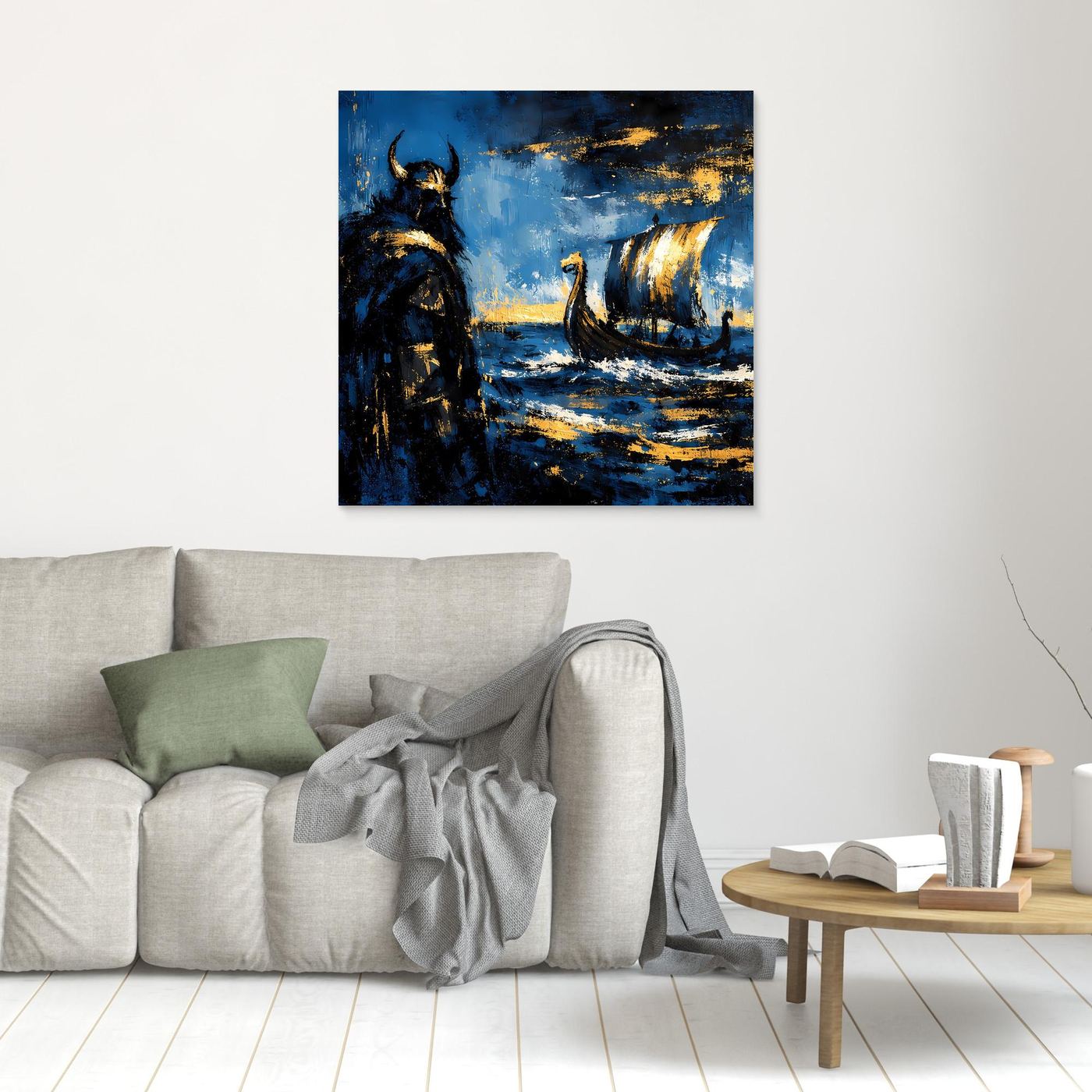 Leinwand Mythischer Wikinger und Langschiff | Abstraktes Nordisches Wandbild