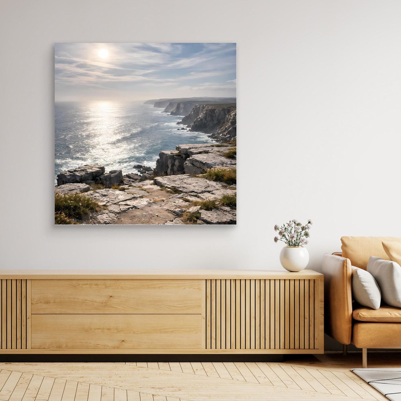 Leinwandbild mit steiler Küste, Meer und Klippen, ohne Rahmen