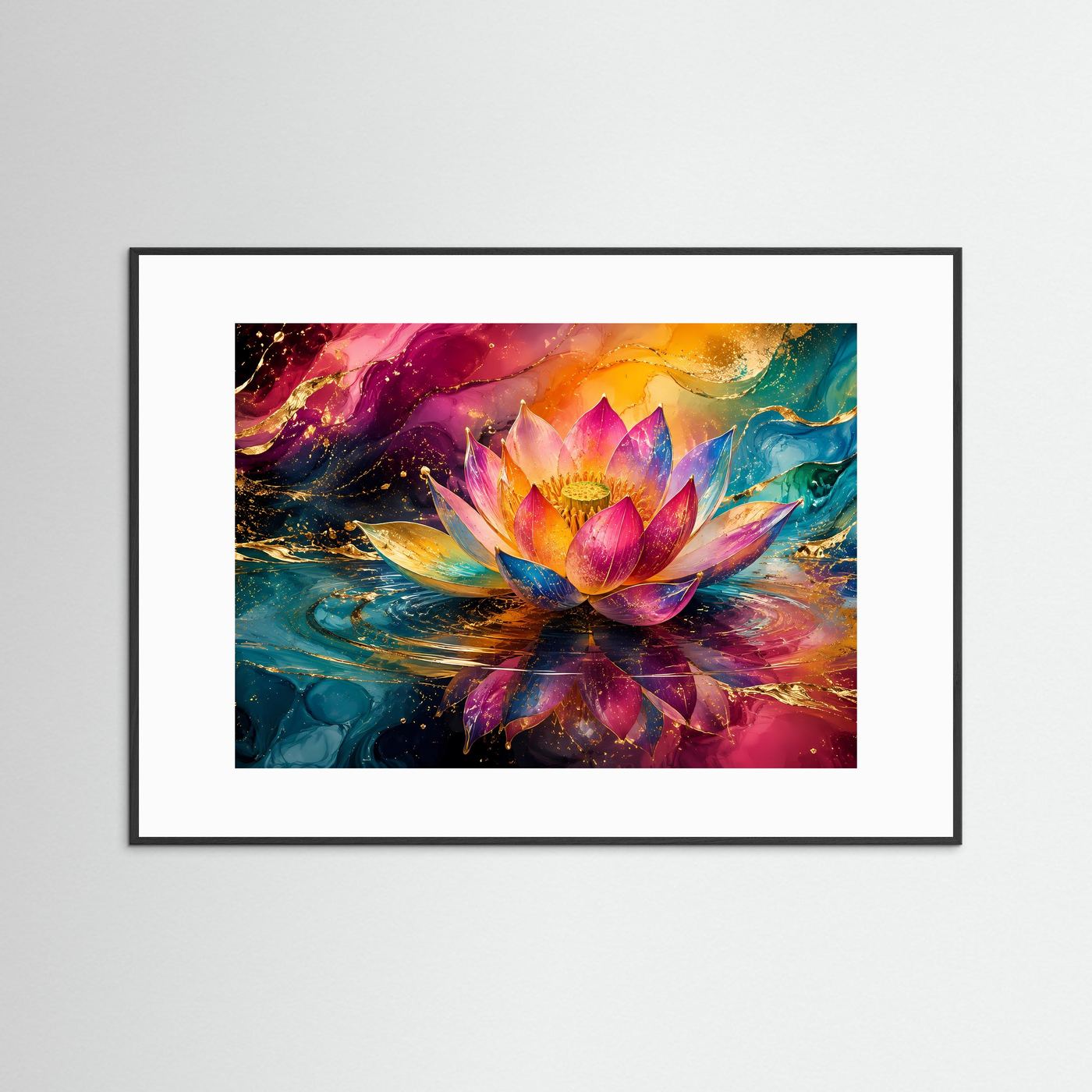 Leuchtende Lotusblüte in Pink & Türkis | Abstrakte Kunst mit Gold