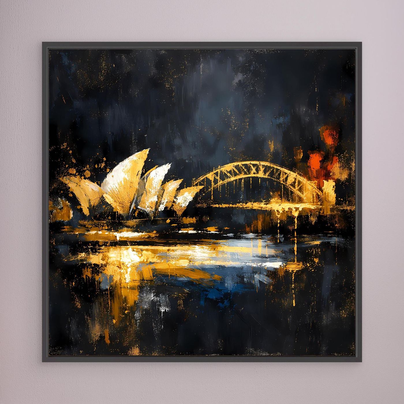Leinwand Goldene Skyline von Sydney bei Nacht | Modernes Australien Wandbild