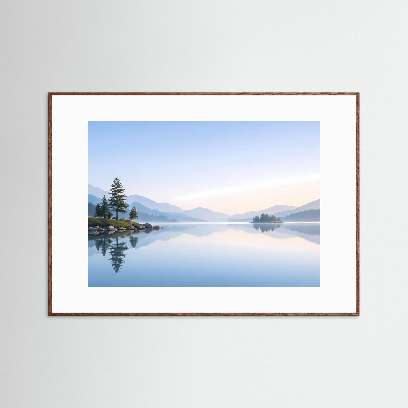 Minimalistischer Bergsee im Morgenlicht | Spiegelung Panorama Poster Querformat