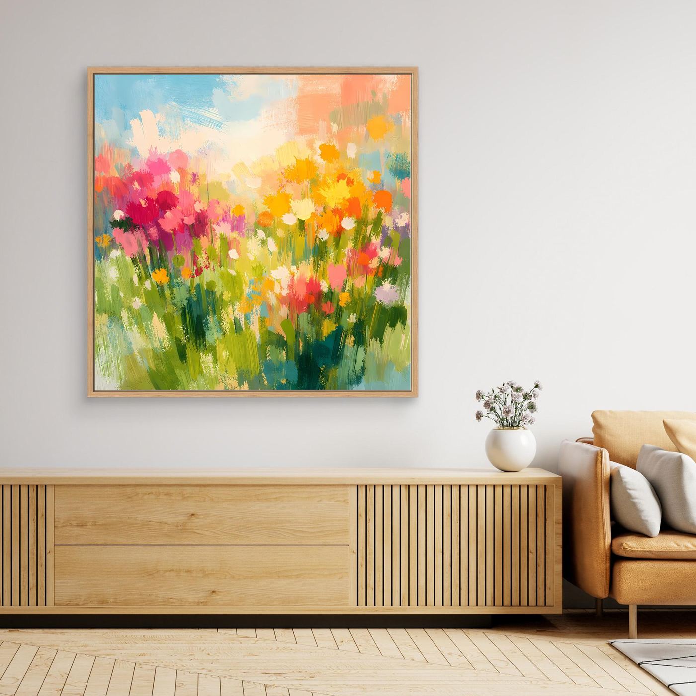 Leinwand Abstrakte Sommerwiese mit Wildblumen | Modernes Blumen Wandbild Bunt