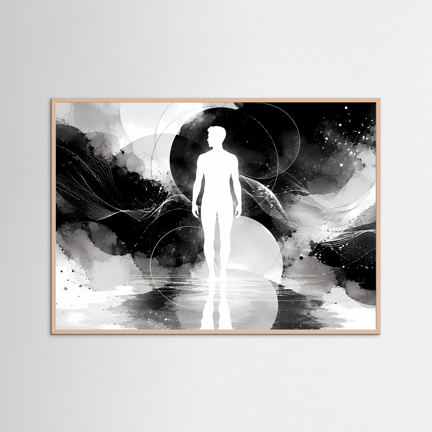 Abstrakte Mensch Silhouette Schwarz Weiß Poster | Minimalistische Line Art | Moderne Wandkunst | Spirituelles Design | Zeitgenössische Leinwand