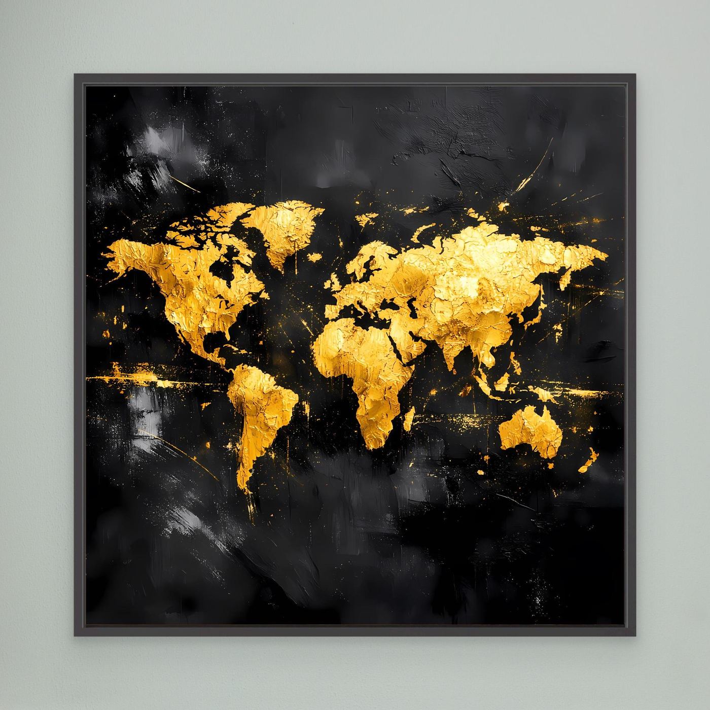 Leinwand Elegante Weltkarte in Gold & Schwarz | Modernes Abstraktes Kontinenten Wandbild