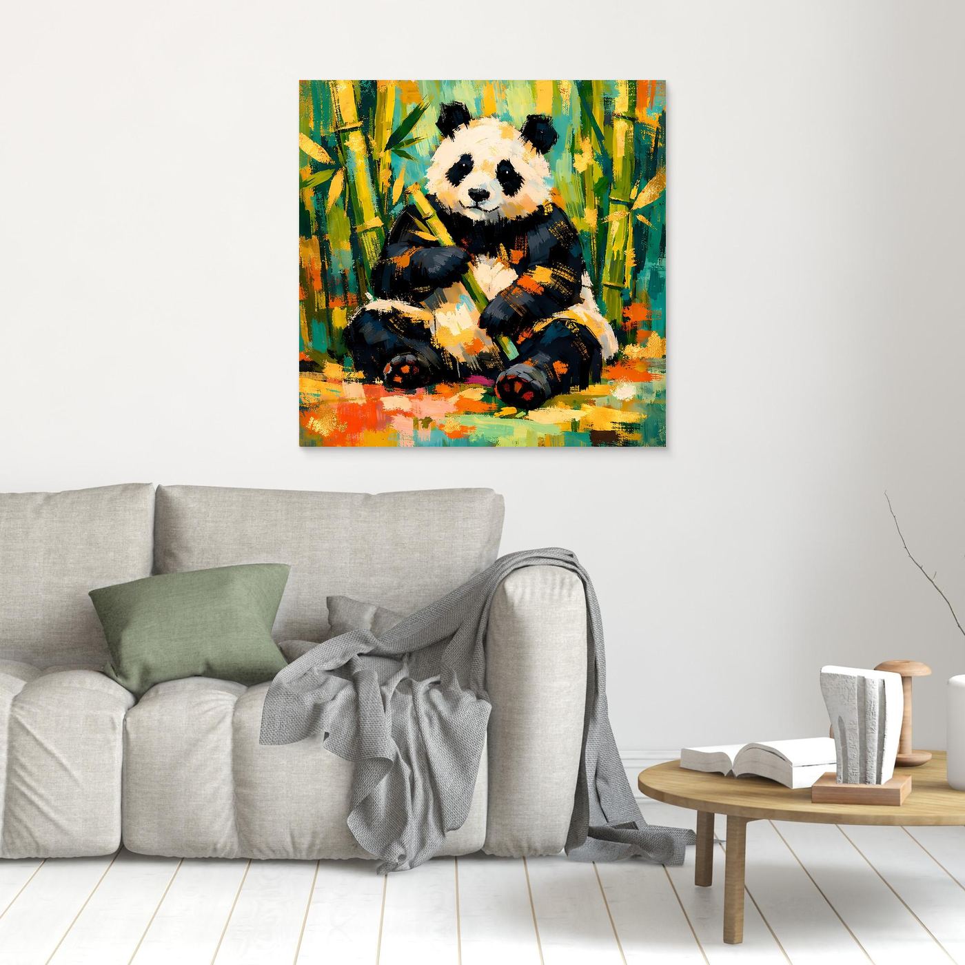 Leinwandbild mit Panda im Bambuswald, rechteckig, ohne Rahmen