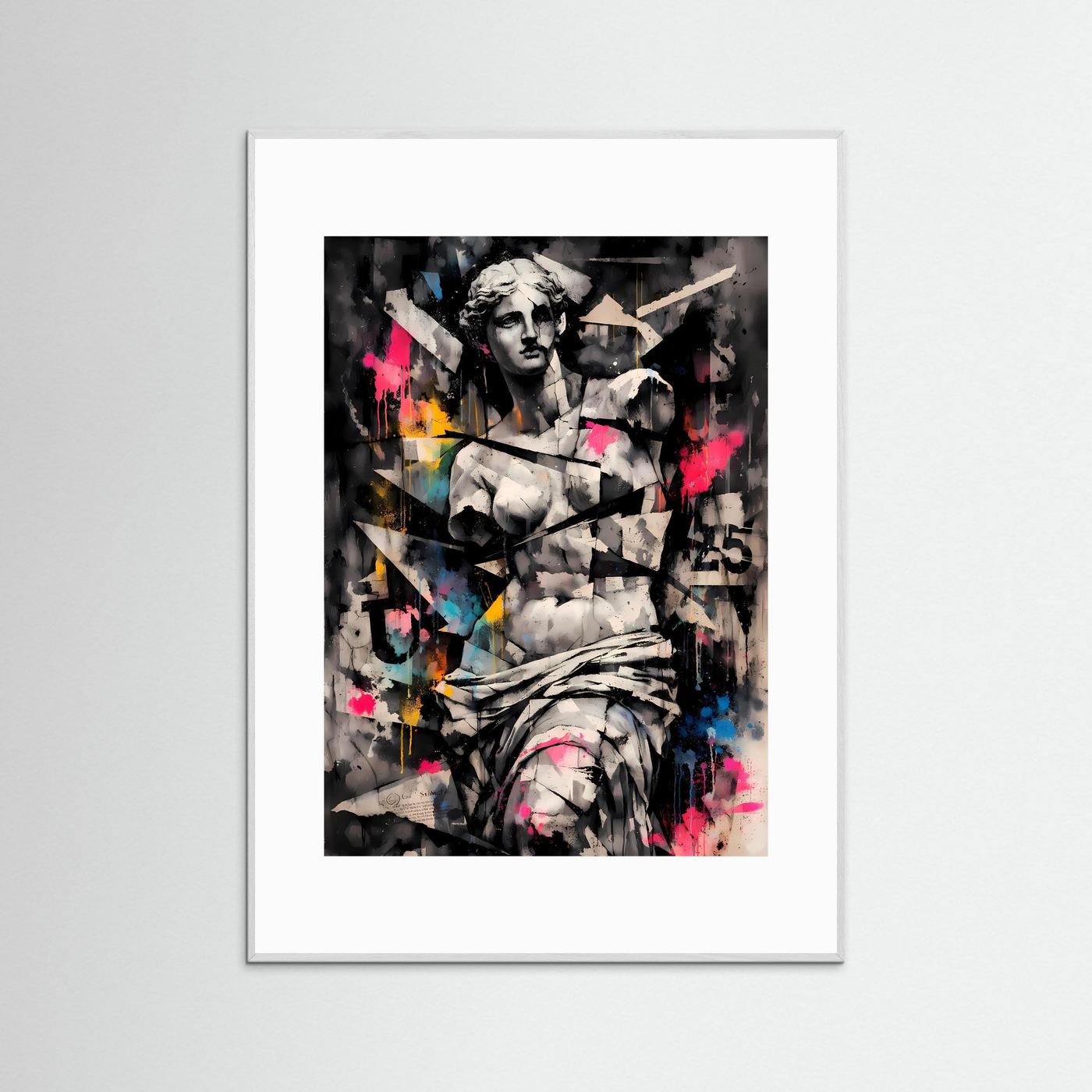 Antike trifft Street Art | Abstraktes Venus von Milo Skulpturen Poster mit Neon-Akzenten | Modernes Kunstposter Hochformat