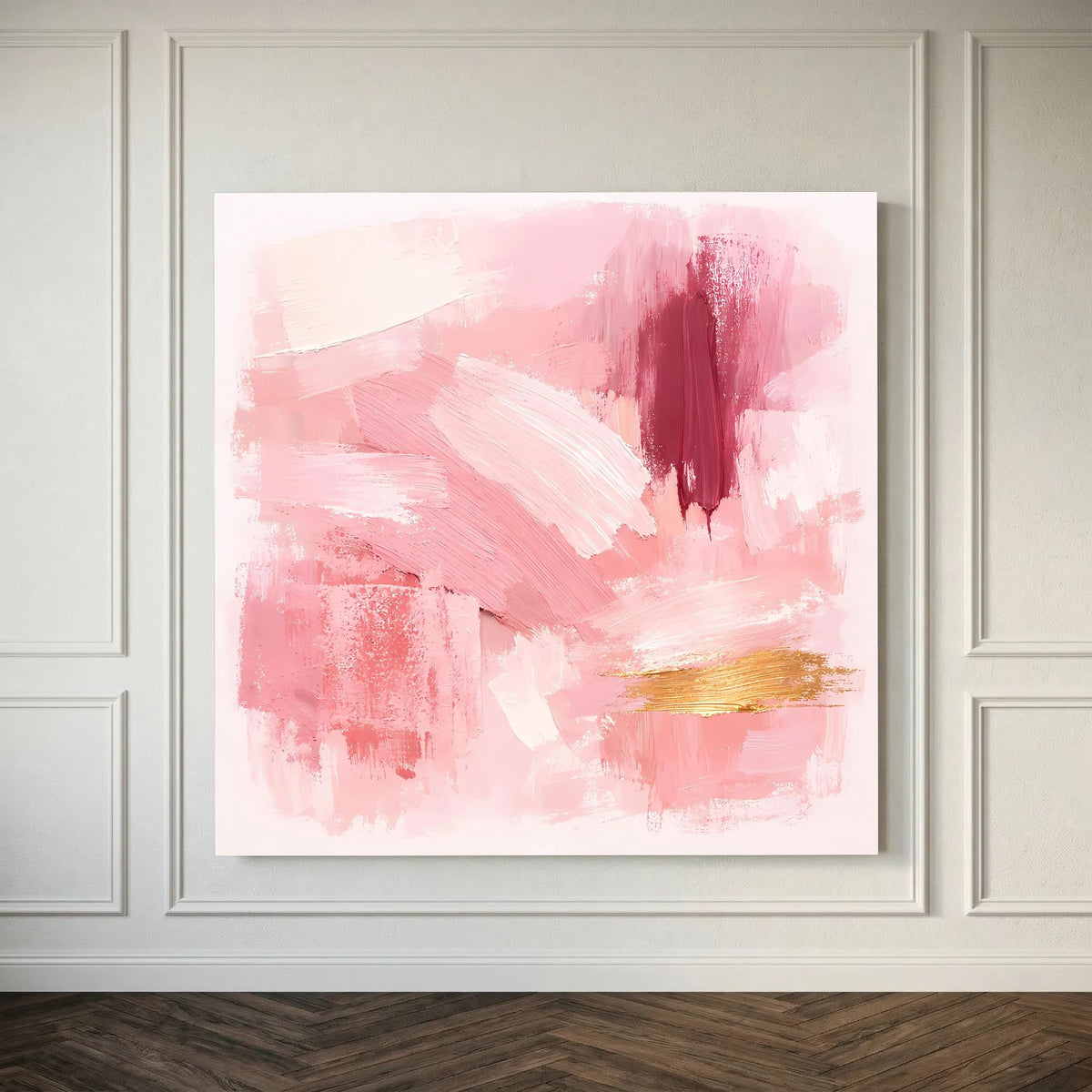 Leinwand Abstraktes Gemälde in Rosa und Gold | Modernes Elegantes Wandbild Pastell