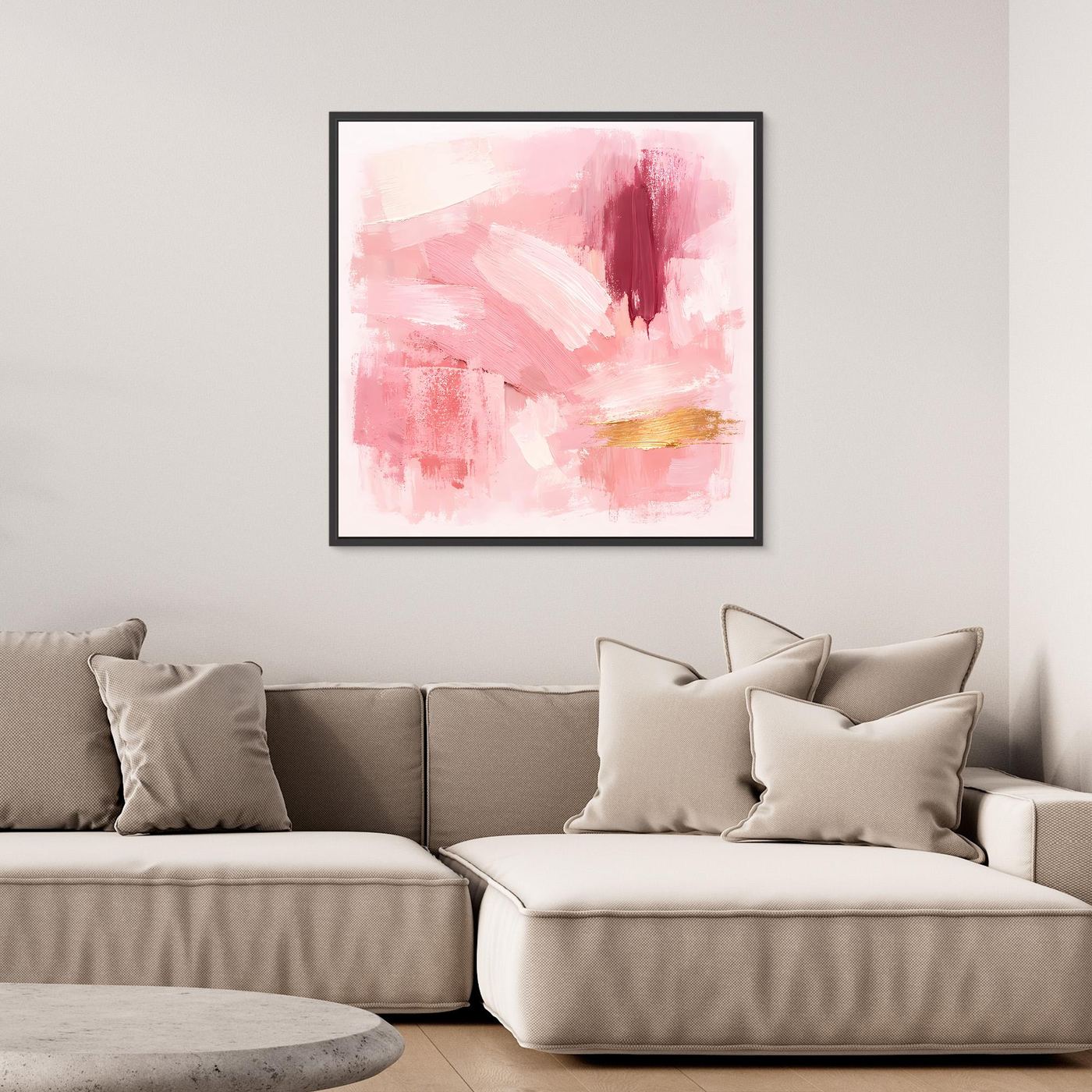 Leinwand Abstraktes Gemälde in Rosa und Gold | Modernes Elegantes Wandbild Pastell