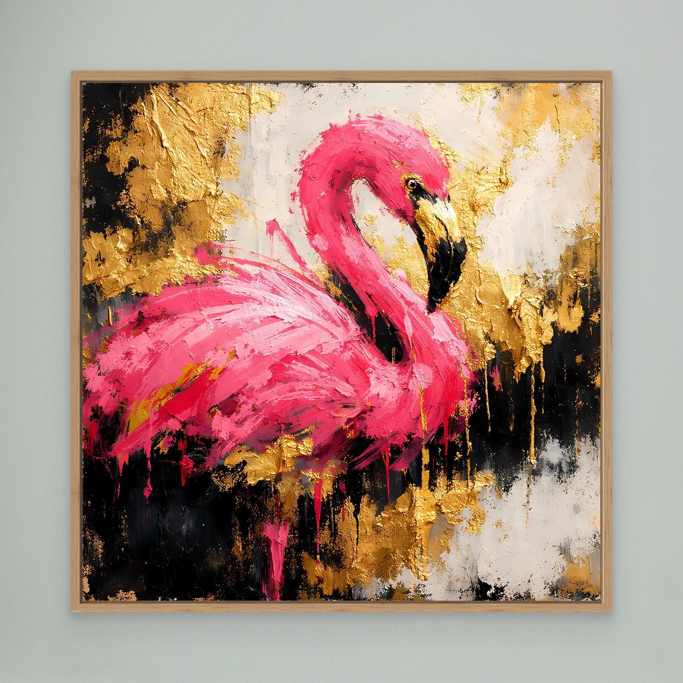 Leinwand Eleganter Flamingo in Pink und Gold | Abstraktes Modernes Tier Wandbild