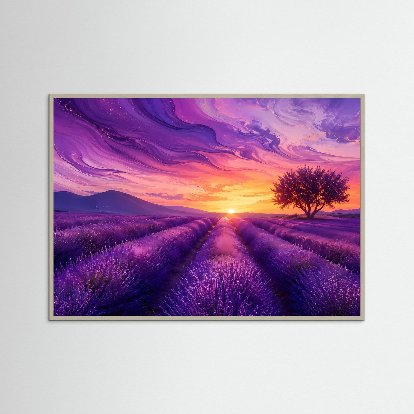 Lavendelfeld im Sonnenuntergang | Abstrakte Provence Landschaft in Lila & Gold – Modernes Poster Querformat