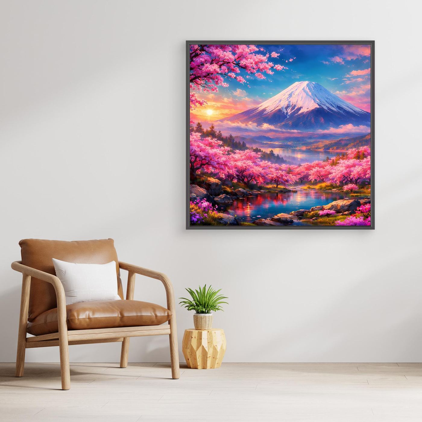 Leinwandbild Magischer Fuji & Kirschblüte | Japanisches Frühlingserwachen Wandbild auf echtem Holzkeilrahmen