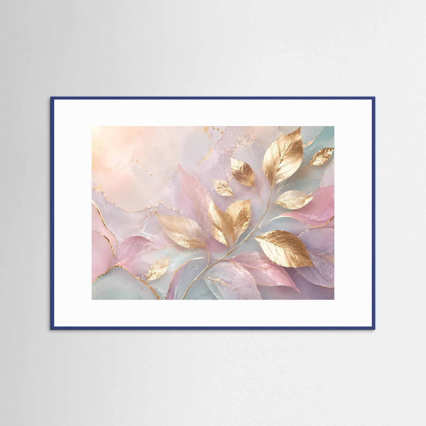 Goldene Blätter Poster | Pastell Wandkunst mit Gold | Elegante Botanische Abstrakte Kunst | Modernes Natur Wandbild