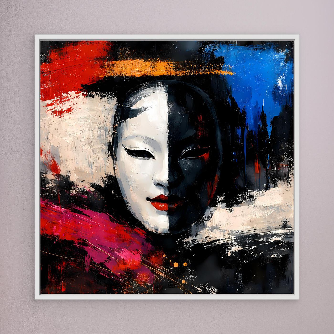 Leinwand Geisha-Maske im Pop-Art-Stil | Modernes Abstraktes Wandbild
